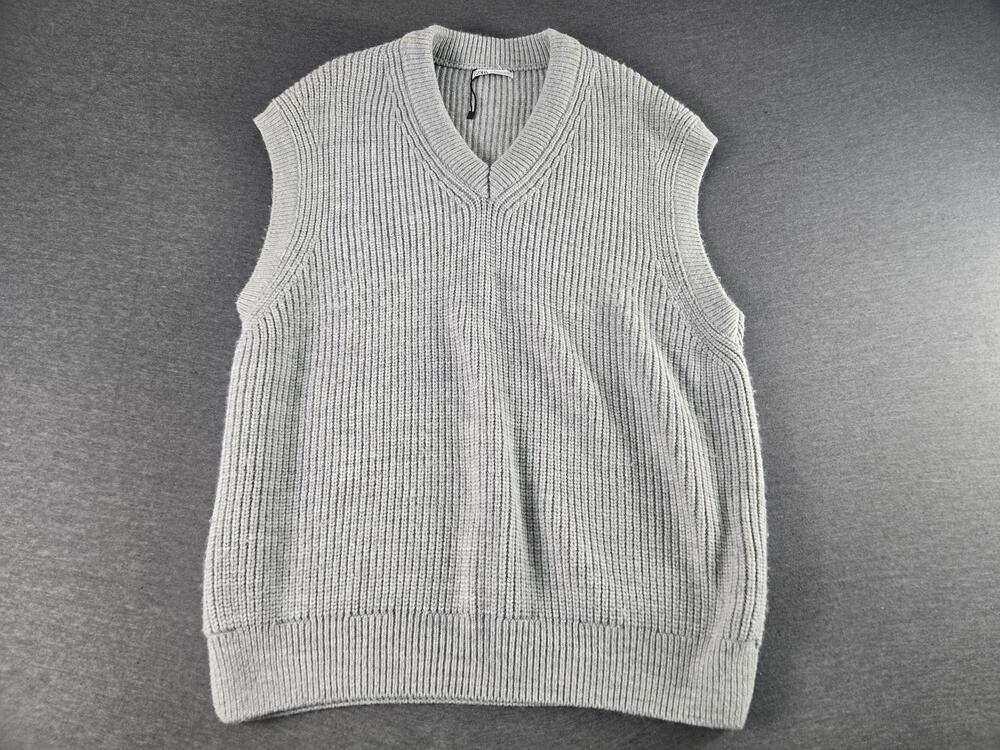Zara Sweater Vest Mens XL Gray Chunky Knit Acrylic V Neck Pullover Casual